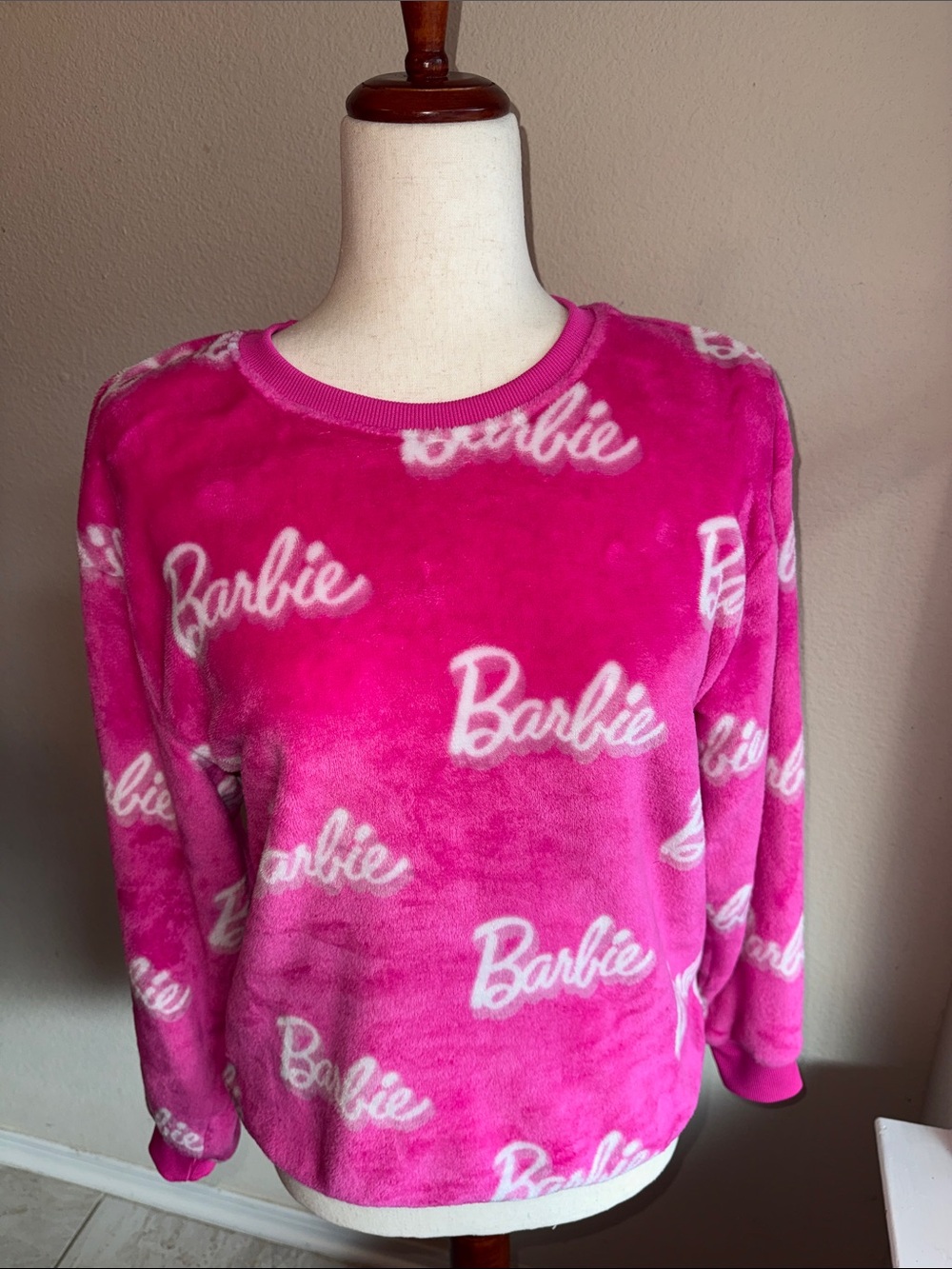 Barbie Hot Pink Logo Fleece Pajama Top